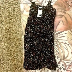 SO goods for life black floral mini summer dress with spaghetti straps, NWT